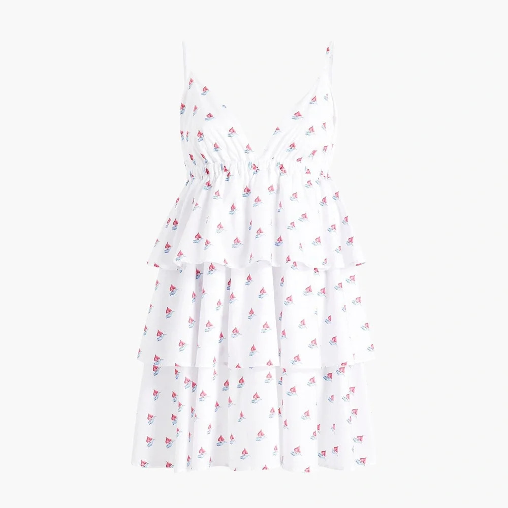 Hill House The Gigi Mini Tiered Ruffle Dress XS Love Boats Cotton White Summer - Picture 10 of 11